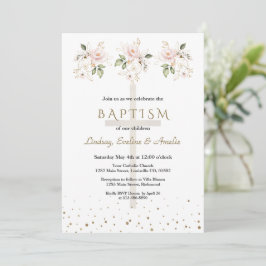 Roze Blush Bloemen Gouden Meisjes Drilling Doop Kaart