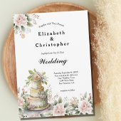 Roze Blush Bloemen Groen Bruiloft Taart Bruiloft Kaart