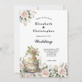 Roze Blush Bloemen Groen Bruiloft Taart Bruiloft Kaart (Voorkant)