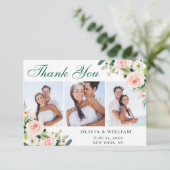 Roze Blush Bloemen Groene Bloemstukken 3 FOTO Bedankkaart (Staand voorkant)