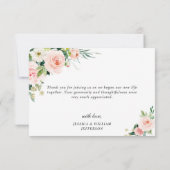 Roze Blush Bloemen Groene Bloemstukken 3 FOTO Bedankkaart (Achterkant)