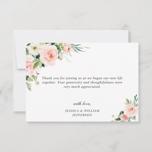 Roze Blush Bloemen Groene Bloemstukken 3 FOTO Bedankkaart (Achterkant)