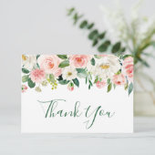 Roze Blush Bloemen Groene Bloemstukken Bedankkaart (Staand voorkant)