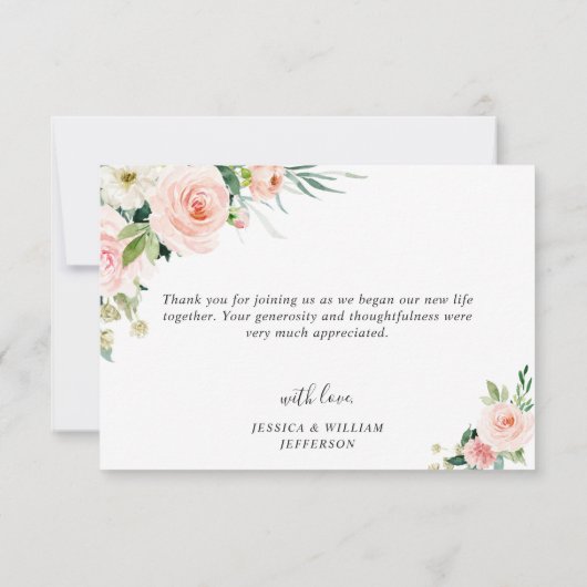 Roze Blush Bloemen Groene Bloemstukken Bedankkaart (Achterkant)