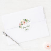 Roze Blush Bloemen Groene Florale Aanpassing Ronde Sticker (Envelop)