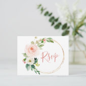 Roze Blush Bloemen Groene Florale Trouw RSVP Briefkaart (Staand voorkant)
