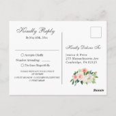 Roze Blush Bloemen Groene Florale Trouw RSVP Briefkaart (Achterkant)
