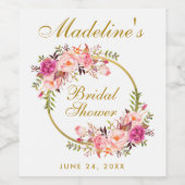 Roze Blush Bloemen Krans Goud Vrijgezellenfeest Wijn Etiket (Enkel label)
