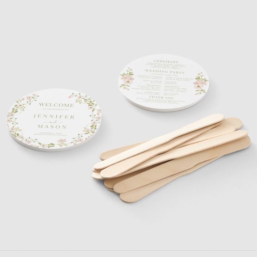 Roze Blush Bloemen Krans Romantisch Trouwprogramma Handwaaier (Niet-gemonteerd)