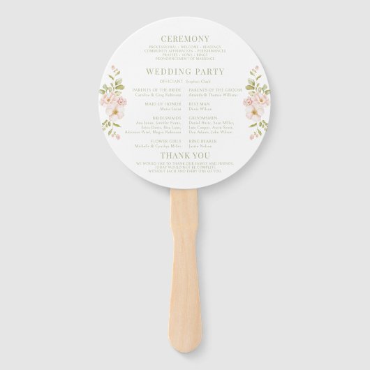 Roze Blush Bloemen Krans Romantisch Trouwprogramma Handwaaier (Achterkant)