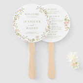 Roze Blush Bloemen Krans Romantisch Trouwprogramma Handwaaier (Voorkant en achterkant)