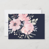 Roze Blush Bloemen - Marine - Bruiloft | RSVP Kaartje (Achterkant)