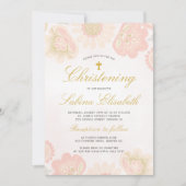 Roze Blush Bloemen Meisje Doopend Gouden Kruis Kaart (Voorkant)