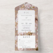Roze Blush Bloemen Monogram Diner All In One Uitnodiging (Binnen)