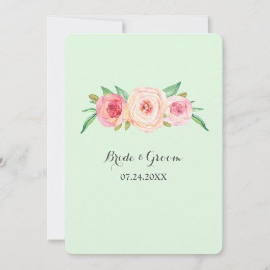 Roze Blush Bloemen Munt Bruiloft Uitnodigingen (Voorkant)