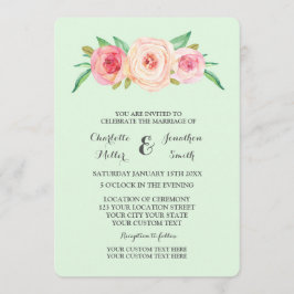 Roze Blush Bloemen Munt Bruiloft Uitnodigingen