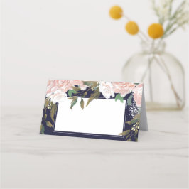 Roze Blush Bloemen Navy Bruiloft Plaats Kaart Plaatskaartje