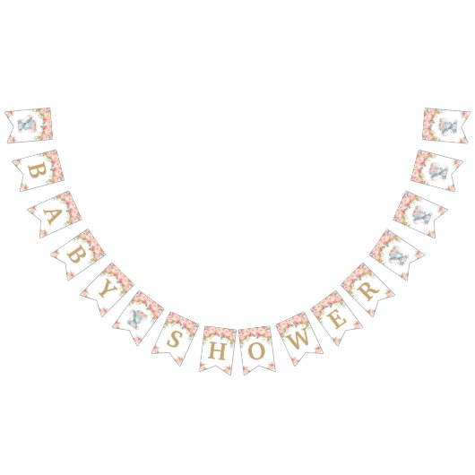 Roze Blush Bloemen Olifant Baby shower Verjaardag Vlaggetjes (Alle)