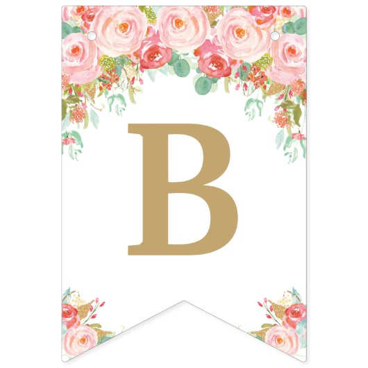 Roze Blush Bloemen Olifant Baby shower Verjaardag Vlaggetjes (Tweede vlag)