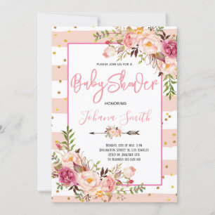 Roze Blush Bloemen Pioen Baby shower Invitation Kaart
