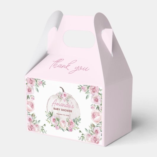 Roze Blush Bloemen Pompoen Baby shower Dank u Bedankdoosjes (Voorkant Zijde)