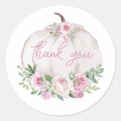 Roze Blush Bloemen Pompoen Baby shower Dank u Ronde Sticker (Voorkant)
