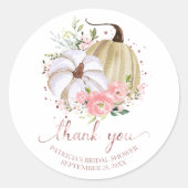 Roze Blush Bloemen Pompoen Herfst Vrijgezellenfees Ronde Sticker (Voorkant)