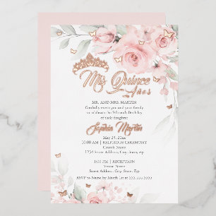 Roze Blush Bloemen Roos Goud Mis Quince Quinceaner Folie Uitnodiging