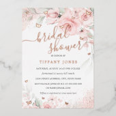 Roze Blush Bloemen Roos Goud Vrijgezellenfeest Folie Uitnodiging (Voorkant)