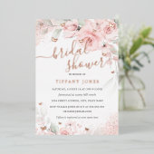 Roze Blush Bloemen Roos Goud Vrijgezellenfeest Folie Uitnodiging (Staand Voorkant)