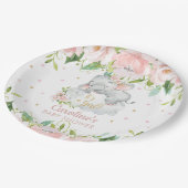 Roze Blush Bloemen Schattige Olifant Baby shower Papieren Bordje (Gekanteld)