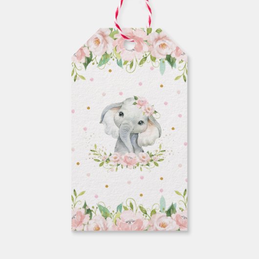 Roze Blush Bloemen Schattigee Olifant Dank u Favor Cadeaulabel (Achterkant)