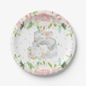 Roze Blush Bloemen Slapen Olifant Baby shower Papieren Bordje (Voorkant)