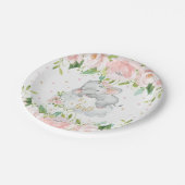 Roze Blush Bloemen Slapen Olifant Baby shower Papieren Bordje (Gekanteld)