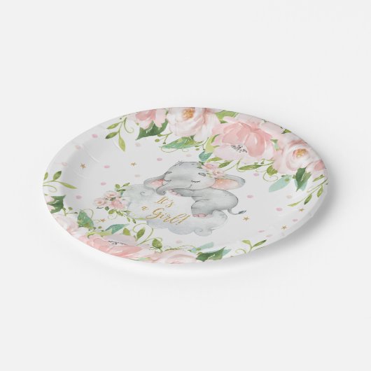Roze Blush Bloemen Slapen Olifant Baby shower Papieren Bordje (Gekanteld)