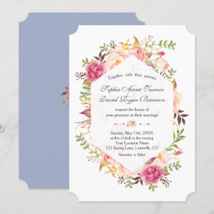 Roze Blush Bloemen Stoffig Blauw Geometrische Huwe Kaart