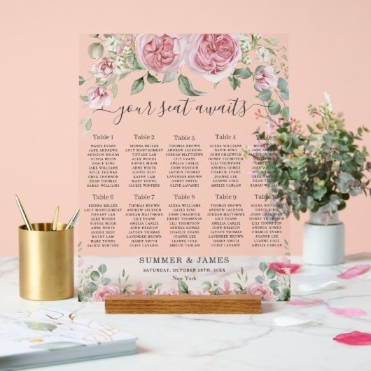 Roze Blush Bloemen Trouwstoel Grafiek Acryl Bord (Huwelijk)