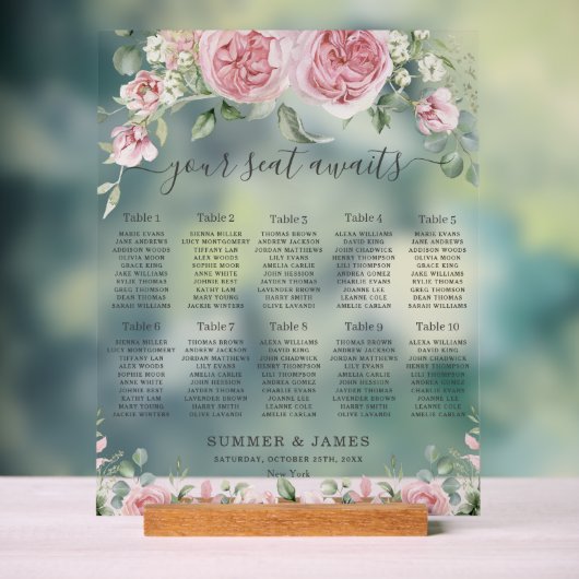 Roze Blush Bloemen Trouwstoel Grafiek Acryl Bord (Neutraal)