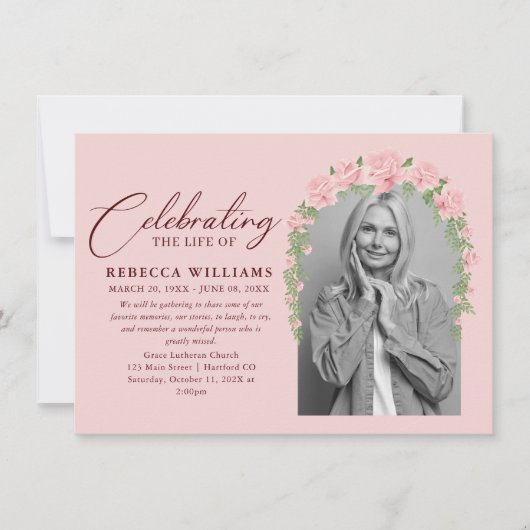 Roze Blush Bloemen Viering van het Leven Kaart (Voorkant)