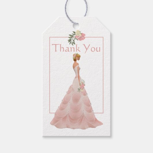 Roze Blush Bloemen Vrijgezellenfeest "Dank je" Cadeaulabel (Voorkant)