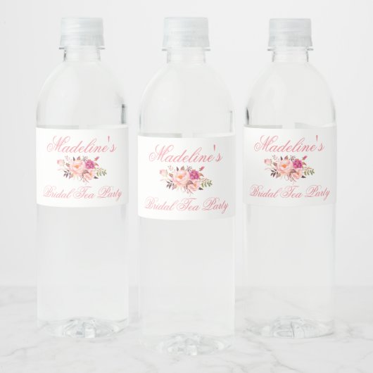 Roze Blush Bloemen Vrijgezellenfeest Tea Party Waterfles Etiket (Flessen)