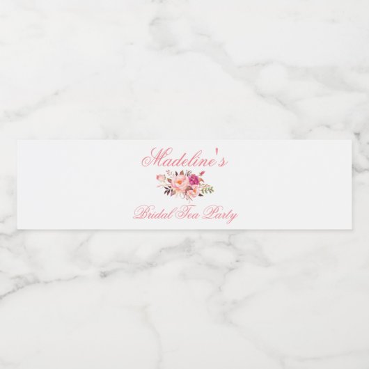Roze Blush Bloemen Vrijgezellenfeest Tea Party Waterfles Etiket (Enkel label)