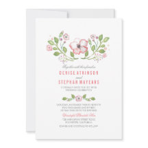 Roze & Blush Bloemen Waterverf Huwelijksuitnodigin