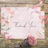 Roze Blush Bloemen Waterverf Modern Bruiloft Bedankkaart