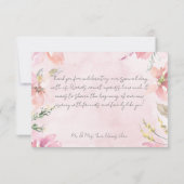 Roze Blush Bloemen Waterverf Modern Bruiloft Bedankkaart (Achterkant)