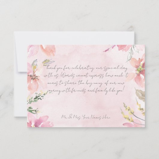 Roze Blush Bloemen Waterverf Modern Bruiloft Bedankkaart (Achterkant)