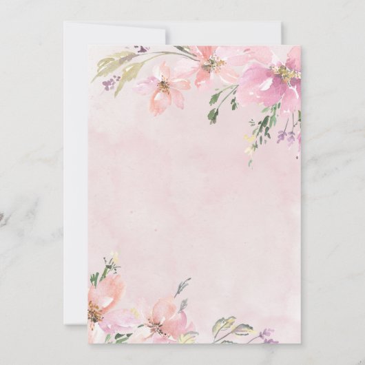 Roze Blush Bloemen Waterverf Modern Bruiloft Kaart (Achterkant)