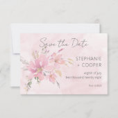 Roze Blush Bloemen Waterverf Modern Bruiloft Save The Date (Voorkant)
