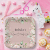 Roze Blush Bloemen Waterverf Quinceañera Papier Pl Papieren Bordje (Feest)