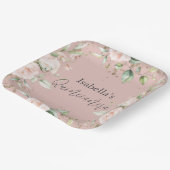 Roze Blush Bloemen Waterverf Quinceañera Papier Pl Papieren Bordje (Gebogen)